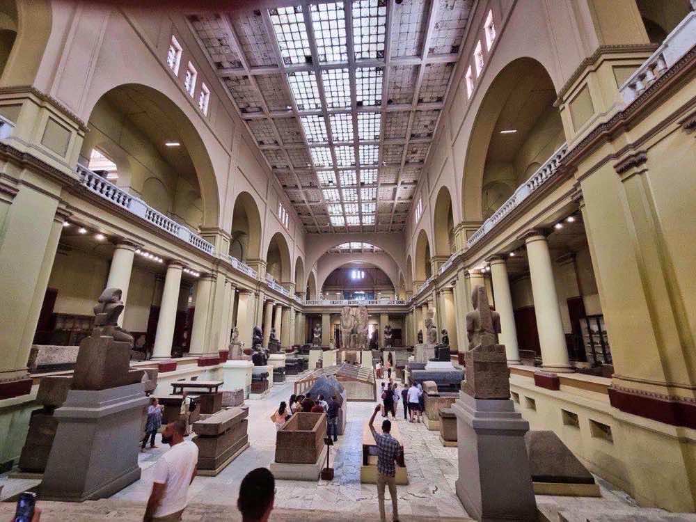 Egyptian Museum Cairo display hall with artefacts from the Pharaonic period